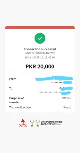 Bank Transfer Proof 20,000 PKR